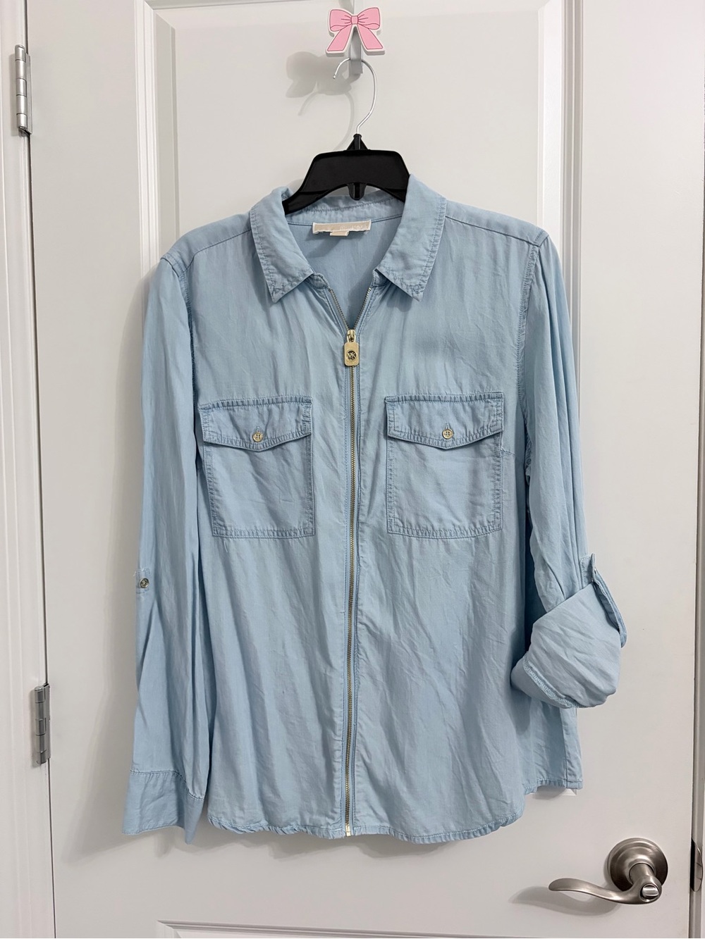 Michael Kors Light Blue Zip-Front Shirt